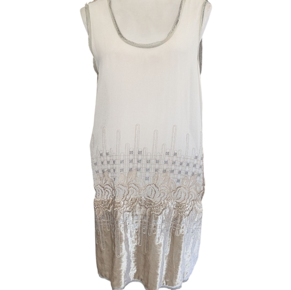 Anna Sui Cream Grey Silk Velvet Embroidered  Runaway Dress M - Picture 15 of 16